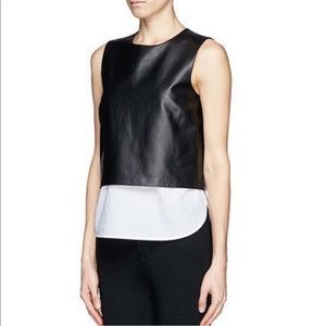 Theory Black 'Hodal' Detachable Poplin Insert Leather Tank Top
